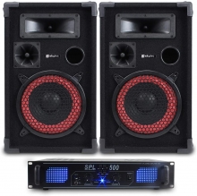 DJ PA Party Altavoces + Amplificador + Cables Home Disco System 500W