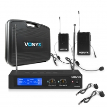Sistema de micrófono inalámbrico VHF de banda de 2 canales con 2 auriculares Bodypack Vocal PA